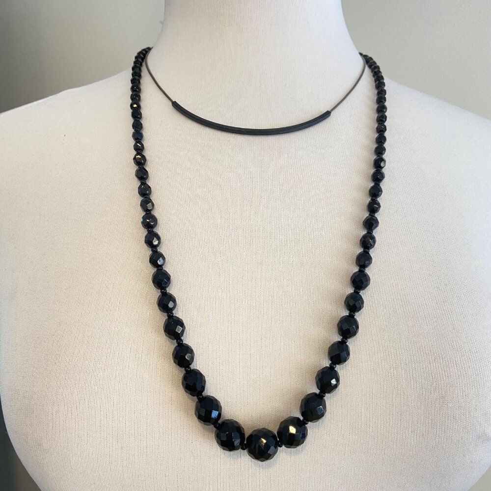 Black Faceted Bead Necklace Set Of 2 Layered Minimalist Statement Jewelry